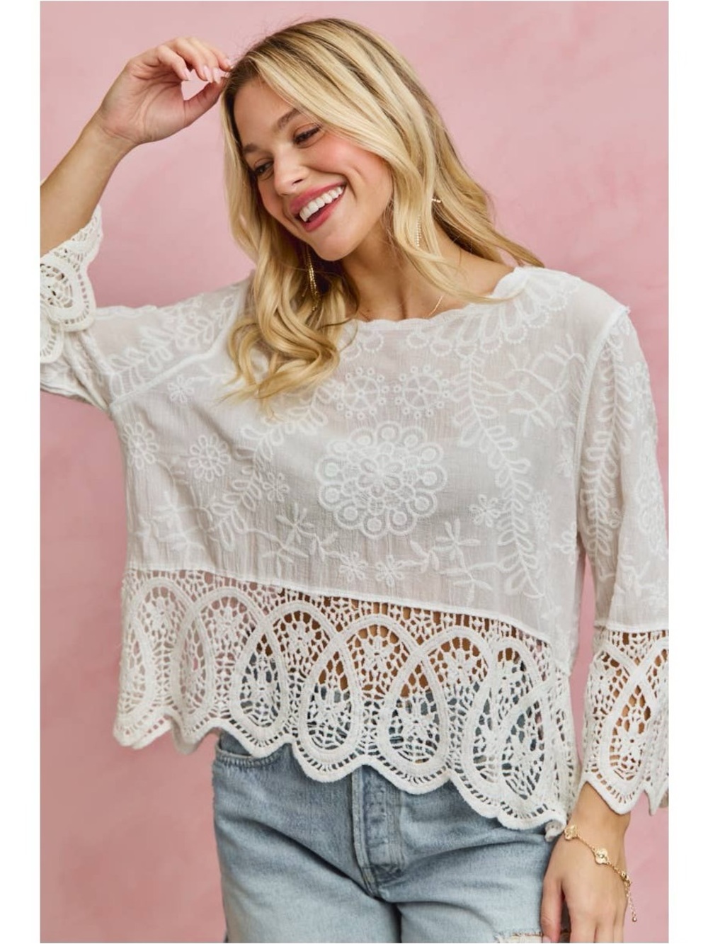 Embroidered Lace Charm Blouse - Off White - Picture 3 of 5
